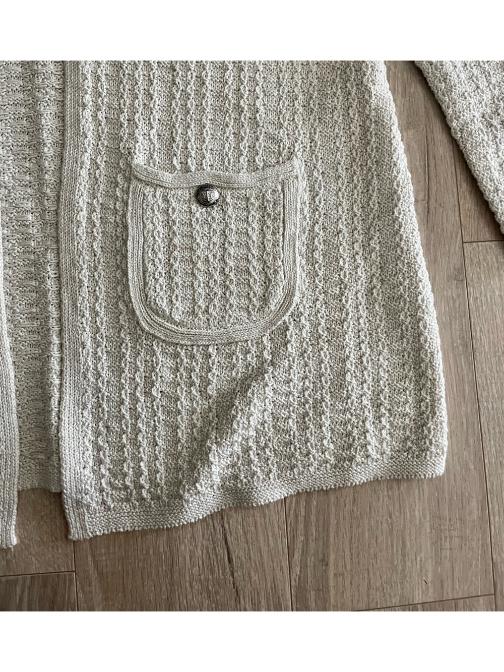 NWT Talbots Women’s Textured Knit Metallic Coatigan Cream - Size Medium Petite - Picture 3 of 8
